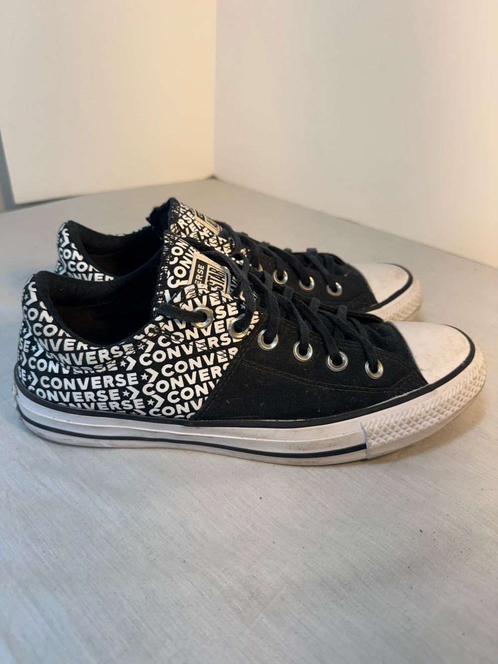 Converse Low Top Sneakers - Black and White Logo Print